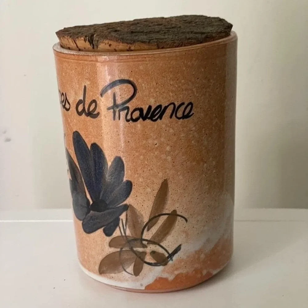Vintage French Herbes de Provence Ceramic Canister Cork Lid Made in France